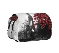 YBGHDAA Grey Paris Eiffel Tower Cityscape Red Flower Printing Pencil Case Gel Pens Holder Organizer Bag Portable Artist Painting Pencil Pouch