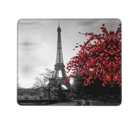 YBGHDAA Grey Paris Eiffel Tower Cityscape Red Flower Thick Mouse Pad Desk Mat, Precise Stitch Lock Edge Non-Slip Design For Pc Console Work Study