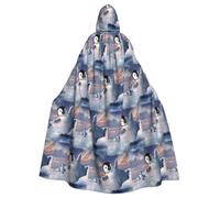 YBGHDAA Happy Penguin Printing Adult Halloween Hooded 57.8 Inches Role Playing Vampire Cloak Great For Themed Parties