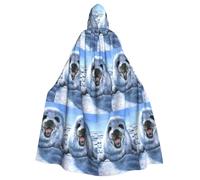 YBGHDAA Harp Seal Painting Wallpaper Printing Adult Halloween Hooded 57.8 Inches Role Playing Vampire Cloak Great For Themed Parties
