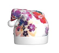 YBGHDAA Hawaiian Flower Print Printing Adult Plush Christmas Hat With White Pom Pom Annual Ceremonies Caps Stage Performances Cap