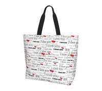 YBGHDAA I Love You Words With Hearts Minimalist Printed Tote Bag For Women, Large Capacity Shoulder Bags, Lightweight Handbag For Work, College, Travel