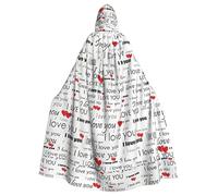YBGHDAA I Love You Words With Hearts Printing Adult Halloween Hooded 57.8 Inches Role Playing Vampire Cloak Great For Themed Parties