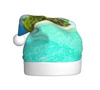YBGHDAA Island With Sandy Beach And Palm Tree Printing Adult Plush Christmas Hat With White Pom Pom Annual Ceremonies Caps Stage Performances Cap