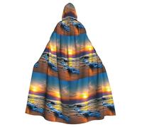 YBGHDAA Last Sun Rays Of Over The Sea Waves Printing Adult Halloween Hooded 57.8 Inches Role Playing Vampire Cloak Great For Themed Parties