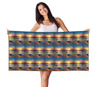 YBGHDAA Last Sun Rays Of Over The Sea Waves Printing Peach Skin Velvet Beach Towel 27.5"X55" Oversized Quick Dry Travel For Gym Camping