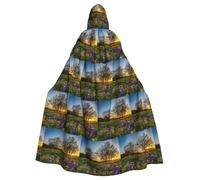 YBGHDAA Lavender Meadow At Sunset Spring Printing Adult Halloween Hooded 57.8 Inches Role Playing Vampire Cloak Great For Themed Parties