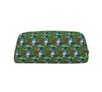 YBGHDAA Macaw and Toucan Perching of American Rainforests Printing School Leather Pencil for Boys Girls Senior Leather Cosmetic Case Makeup Bag with Zipper