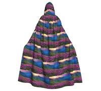 YBGHDAA Nature Purple Flowers Meadow Mountain Scenic Printing Adult Halloween Hooded 57.8 Inches Role Playing Vampire Cloak Great For Themed Parties