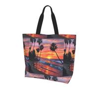 YBGHDAA Palm Tree Sunset Minimalist Printed Tote Bag For Women, Large Capacity Shoulder Bags, Lightweight Handbag For Work, College, Travel