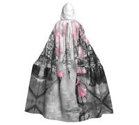 YBGHDAA Paris Street Eiffel Tower Pink Floral Cloak With Hood Cape,Hooded Cape Full Length Robe For St. Patrick'S Day,Halloween Dress-Up
