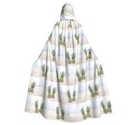 YBGHDAA Pineapples On The Summer Beach Printing Adult Halloween Hooded 57.8 Inches Role Playing Vampire Cloak Great For Themed Parties