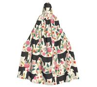 YBGHDAA Pink Flower Show Steer Cows Cattle Printing Adult Halloween Hooded 57.8 Inches Role Playing Vampire Cloak Great For Themed Parties