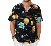YBGHDAA Planets Stars and Milky Way Galaxy Printing Men's Casual Stylish Short Sleeve Button-Up Dress Shirts Beach Shirt Black