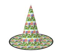 YBGHDAA Puerto Rico Flag Frog Palm Trees Printing 2 Pack Halloween Hat Witch Hats For Parties Foldable Lightweight Role Playing Caps For Cosplay