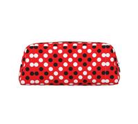 YBGHDAA Red White Polka Dot Printing School Leather Pencil for Boys Girls Senior Leather Cosmetic Case Makeup Bag with Zipper