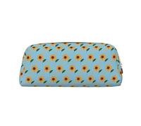 YBGHDAA Smile Face Sunflower Printing School Leather Pencil for Boys Girls Senior Leather Cosmetic Case Makeup Bag with Zipper
