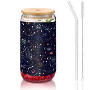 YBGHDAA Star Constellation Map Printing 1 Pcs Drinking Glasses with Lids and Straw 16oz Glass Cups Ideal for Whiskey Beer Tea