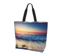 YBGHDAA Sunset View On The Beach Shore Minimalist Printed Tote Bag For Women, Large Capacity Shoulder Bags, Lightweight Handbag For Work, College, Travel