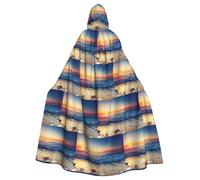 YBGHDAA Sunset View On The Beach Shore Printing Adult Halloween Hooded 57.8 Inches Role Playing Vampire Cloak Great For Themed Parties