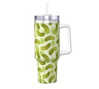 YBGHDAA Sushi Dill Pickles Printing 40 Oz Ice Bully Mug with Handle Tumbler Cup Stainless Steel Leakproof Tumblers for Women Men