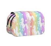 YBGHDAA Unicorns On Colorful Stripes Printing Pencil Case Gel Pens Holder Organizer Bag Portable Artist Painting Pencil Pouch