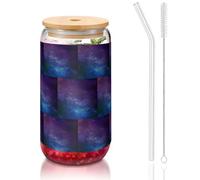 YBGHDAA Universe with Stars Galaxy Interstellar Printing 1 Pcs Drinking Glasses with Lids and Straw 16oz Glass Cups Ideal for Whiskey Beer Tea