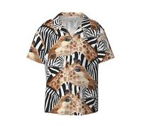 YBGHDAA Zebra and Giraffe Printing Summer Short Sleeve Shirts Lightweight Button Shirts Cuban Shirt Hawaiian Shirt with Pocket Black