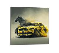 YBHF Sport Car Poster for Art Ford MUSTANG Poster Wall Art Print Retro Aesthetic Room Decor Office Decorations 16x16inch(40x40cm) Frame-style