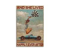 YBHF Vintage Poster Car Racing Girl Lived Happily Ever After Poster Wall Art Print Retro Aesthetic Room Decor Office Decorations 24x36inch(60x90cm) Unframe-style