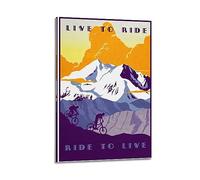 YBHF Vintage Retro Mountain Bike Ride to Live Illustration Poster Wall Art Print Retro Aesthetic Room Decor Office Decorations 16x24inch(40x60cm) Frame-style