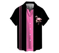 YBHUO Bowling Shirts for Men Hawaiian Printed Short Sleeve Casual Button Down Beach Shirts, Bowling Flamingo Black, 3XL
