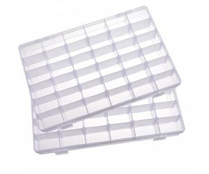 YBhuoo 2 Pack Clear 36 Grids Organiser Storage Box - Plastic Stackable Storage Box with Adjustable Dividers for Crafts, Beads, Jewelry, Art DIY, Fishing Tackle,Buttons, Screws, Pills, Bolts, Snacks