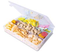 YBhuoo Travel Snack Boxes, Snack Box with 18 Removable Grids Compartments(27.5 x 18.5 x 4.5 cm), Clear Snackle Box Tray with Compartment for Various Sizes of Snacks and Fruits