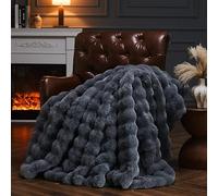 Ybike Faux Fur Cuddly Blanket with Rabbit Design, Bubble Fabric, 150 x 130 cm, Luxurious Fluffy and Soft Fur Sherpa Blanket for Bed, Sofa, Couch (Grey)