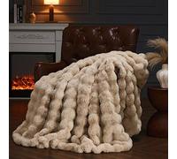 YBIKE Faux Rabbit Fur Throw Blanket, Fuzzy Soft Plush Bubble Blanket 150 x 130cm, Luxury Warm Reversible Decorative Blanket for Bed, Sofa, Couch, Armchairs (Complexion)