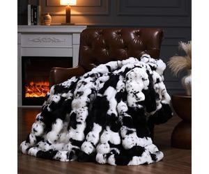 YBIKE Faux Rabbit Fur Throw Blanket, Fuzzy Soft Plush Bubble Blanket 230 x 230cm, Luxury Warm Reversible Decorative Blanket for Bed, Sofa, Couch, Armchairs (Black Cow)