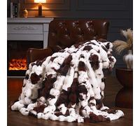 YBIKE Faux Rabbit Fur Throw Blanket, Fuzzy Soft Plush Bubble Blanket 275 x 230cm, Luxury Warm Reversible Decorative Blanket for Bed, Sofa, Couch, Armchairs (Brown Cow)