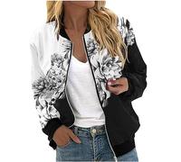 Ybing Autumn Jacket Women's Lightweight Sporty Bomber Jacket Women Fashionable Print Coat Autumn Winter Zip Jacket Girls Short Outwear College Jacket Pilot Jacket Long Sleeve Aviator Jacket, #08