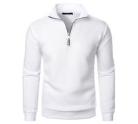 Ybing Black Friday 2025 Offers Pullover Men's Casual Sweatshirt Zip Stand-Up Collar Long Sleeve Shirt Plain Men's Jumper Slim Sweatshirt Without Hood Comfortable Long Sleeve Jumper Warm, White, XXL