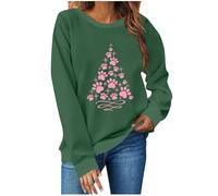 Ybing Christmas Jumper Women's Dog Paw Christmas Tree Print Pullover Elegant Christmas Sweatshirt Without Hood Warm Christmas Crew Neck Blouse Loose Christmas Jumper Comfortable Long Sleeve Shirt,