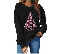 Ybing Christmas Jumper Women's Dog Paw Christmas Tree Print Pullover Elegant Christmas Sweatshirt Without Hood Warm Christmas Crew Neck Blouse Loose Christmas Jumper Comfortable Long Sleeve Shirt,