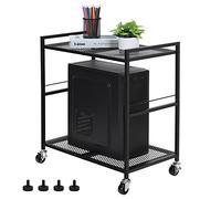 YBING Computer Tower Stand, PC Tower Stand Metal Mobile CPU Holder Stand Cart with Caster Wheels 2 Tier Rolling Printer Cart Under Desk for Fax Home Office Black