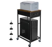 YBING Computer Tower Stand PC Tower Stand with Storage Drawer Mobile CPU Holder Stand with Caster Wheels 2 Tier Rolling Computer Tower Cart for Home Office Fax, Rustic Brown