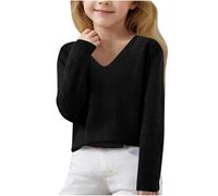 Ybing Knitted Jumper Girls Plain Knitted Jumper Casual V-Neck Pullover Warm Sweat Pullover Loose Long Sleeve Shirt Comfortable Long Sleeve Sweater Unisex Children's Jumper Basic Tops Jumper, #01