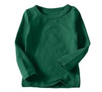 Ybing Long Sleeve Girls' Plain Cotton Pullover Casual O-Neck Blouse Loose Jumper Regular Fit Tops Comfortable Sweatshirt Long Sleeve T-Shirt Unisex Children's Sports Shirt Basic Top, Army Green, 110