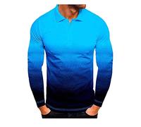 Ybing Long Sleeve Men's Colour Gradient Tennis Shirt Button Placket Lapel Pullover Fit Sporty Golf Shirt Fashionable Long Sleeve T-Shirt Comfortable Sports Shirt Long Sleeve T-Shirt Men's Tops Top,