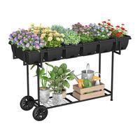 YBING Raised Garden Bed Outdoor with Wheels 42x17x29in Elevated Planter Box with Legs and Storage Shelf 6 Pocket Herb Garden Planter for Balcony Patio Deck Black