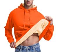 Ybing Sweatshirt Men's Casual Teddy Fleece Pullover Plain Padded Hoodie Warm Sherpa Lined Hoodie Slim Plush Jumper Winter Hoodie Drawstring Hoodie Tops S-3XL, orange, XL