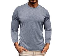 Ybing Waffle Long Sleeve Men's Plain Pullover Casual O-Neck Jumper Slim Long Sleeve T-Shirt Comfortable Long Sleeve T-Shirt Autumn Transition Tops Basic Top Sports Shirt for Men, gray, L
